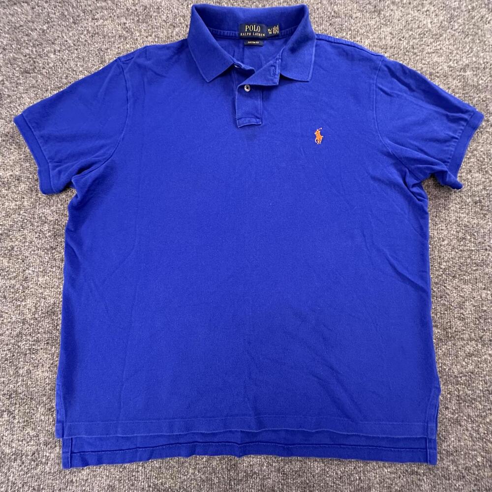 Polo Ralph Lauren Custom Fit Mens Polo Shirt XL Blue Orange Pony 306